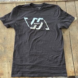 RVCA Black Short-Sleeve Tee with Light Blue/White Logo